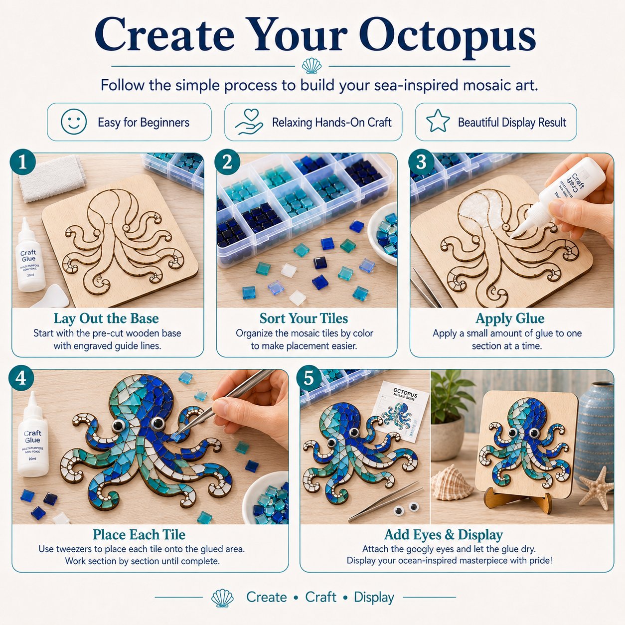 🔥 LAST DAY 49% OFF – 🌊 Octopus Mosaic Kit | Beginner-Friendly DIY Glass Craft with Step-by-Step Instructions