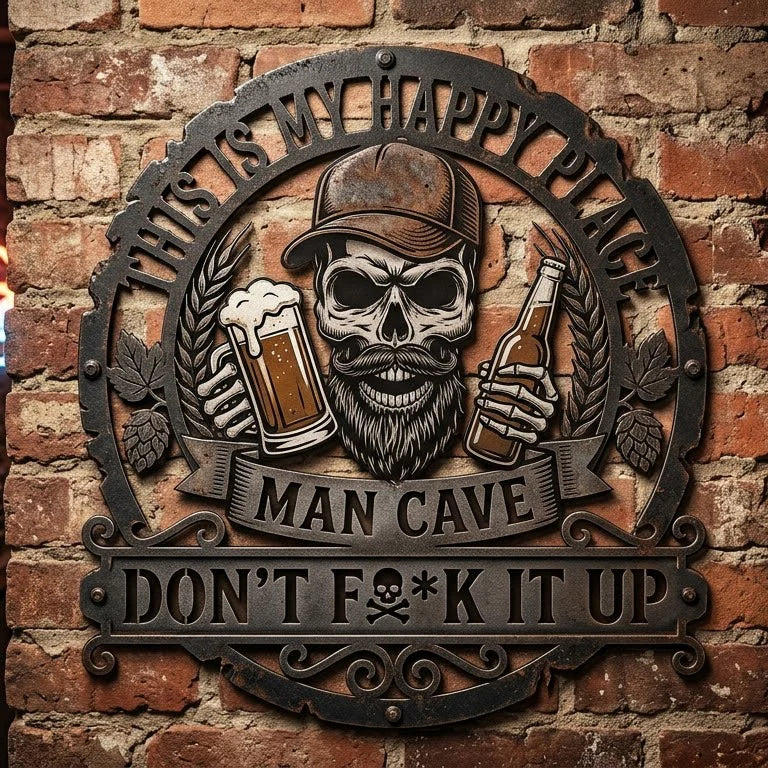 💀🍺Funny Skull Man Cave Metal Wall Sign