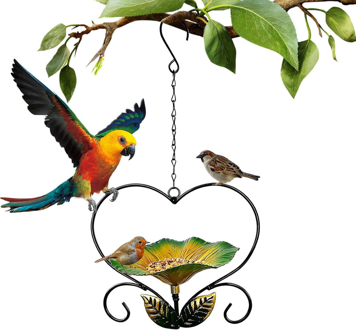 Bird Feeder Tray | Iron Flower-Shaped Heavy Duty Feeding Tray - Decorative Bird Feeder - for Outdoor Inside Home Garden Finch Parrots Aviary Pet Watching Viewing Feeding Food Water