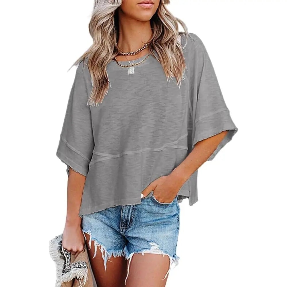 ☀️ Women's Summer Casual Crewneck Batwing Top – Loose Fit, Cute & Breezy 🌸