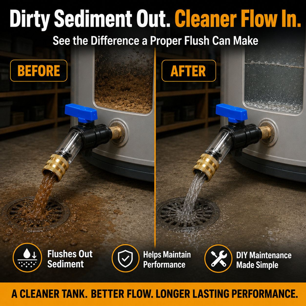 🚿 Water Heater Flush Tool – Remove Sediment Fast & Help Extend Tank Life Without a Plumber
