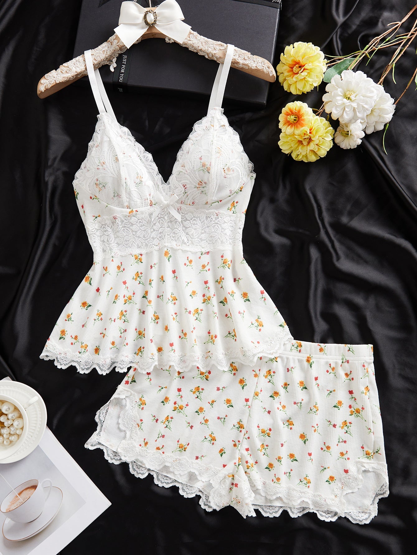đWomens Lingerie Set Pjs and Panty Set Camisole Set Modal Floral Fabric Lace sleep sets