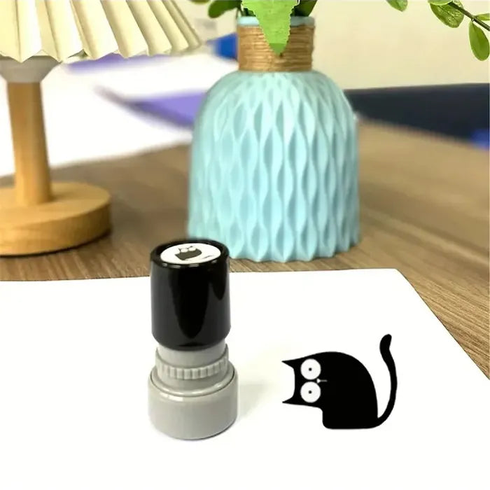 Cat Pattern Stamp, 5 Counts/set Round Self-inking Stamp