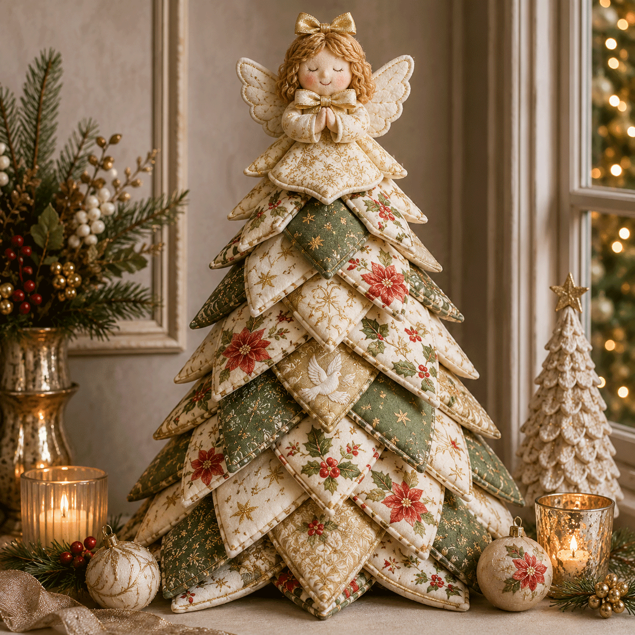 DIY Quilted Christmas Tree Kit – Handmade Fabric Holiday Tabletop Tree Decor
