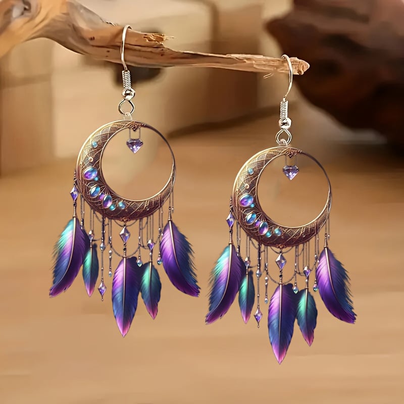 đ Boho Dreamcatcher Feather Earrings