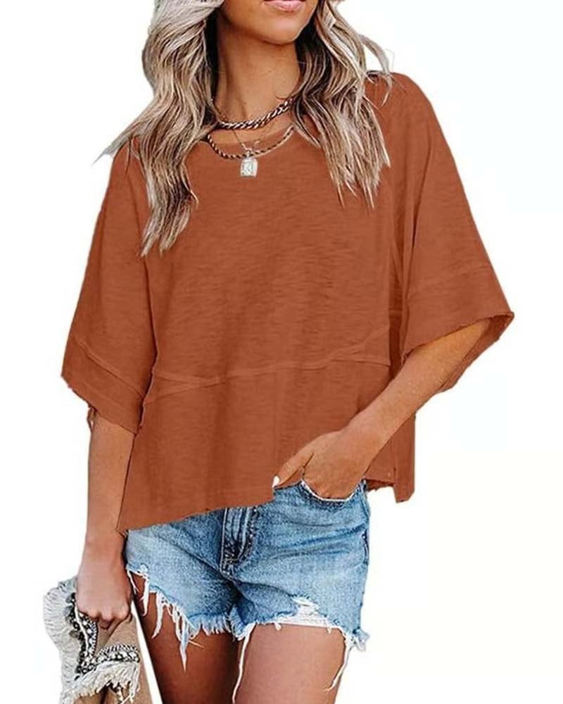 Panel Solid Color Flared Sleeve T-Shirt