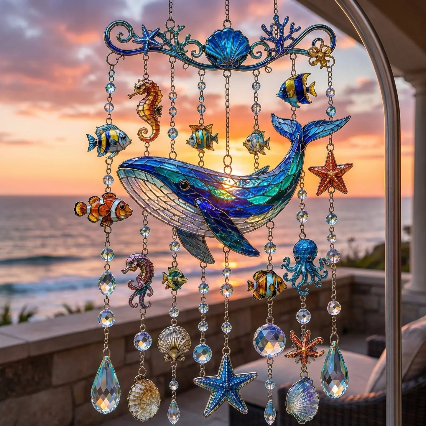 🐋 Ocean-Themed Crystal Wind Chime – Bring the Ocean Glow to Your Garden