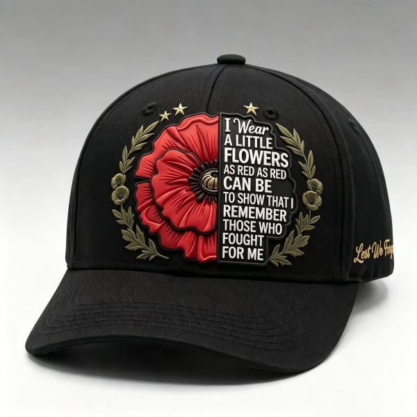 🧢"Lest We Forget" Remembrance Flowers Baseball Cap - Meaningful Patriotic Gift for Veterans & Family