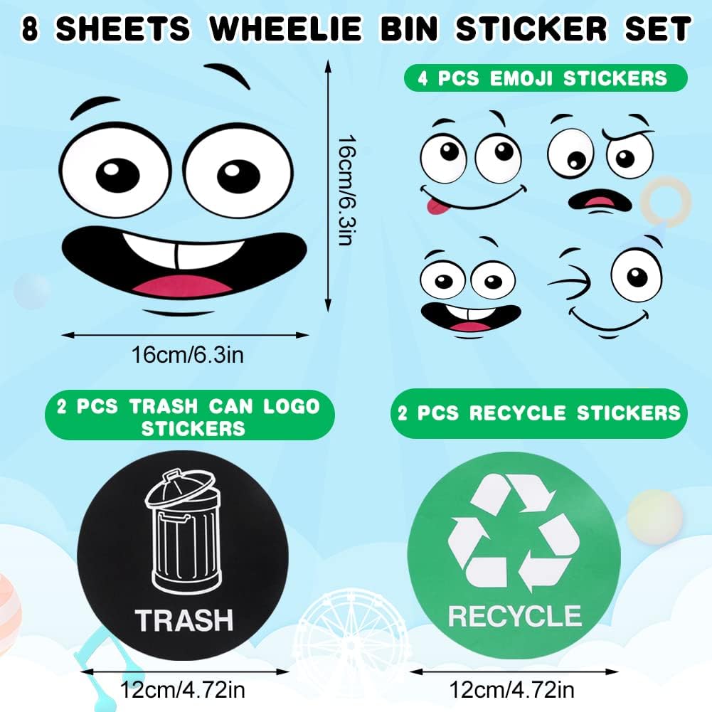 🌱 Eco-Friendly Trash Can Face Sticker Set