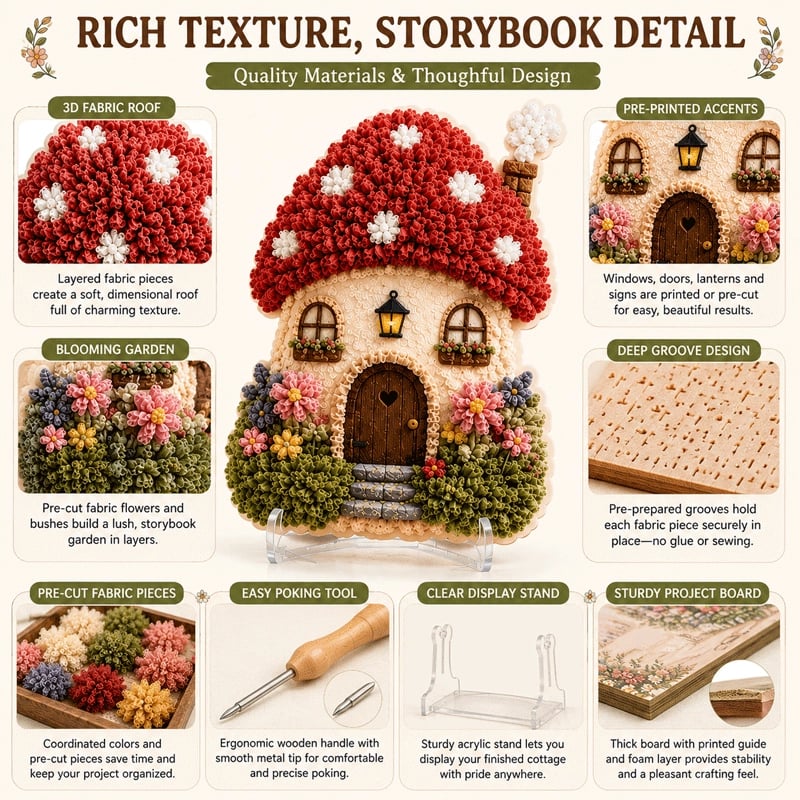 🍄 Whimsical Village 3D Fabric Poke Art Kit