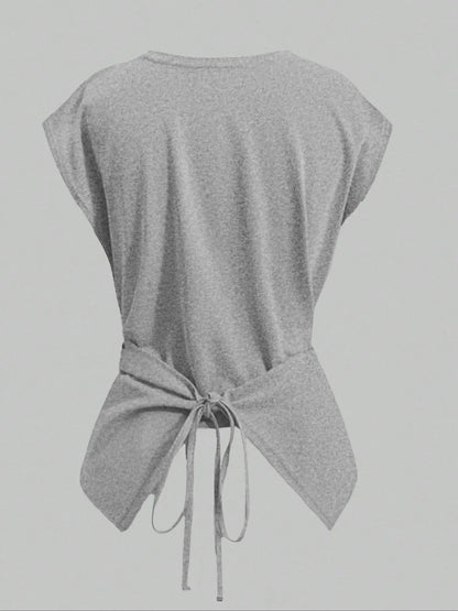 Women's Knitted Round Neck Criss Cross Back T-Shirt