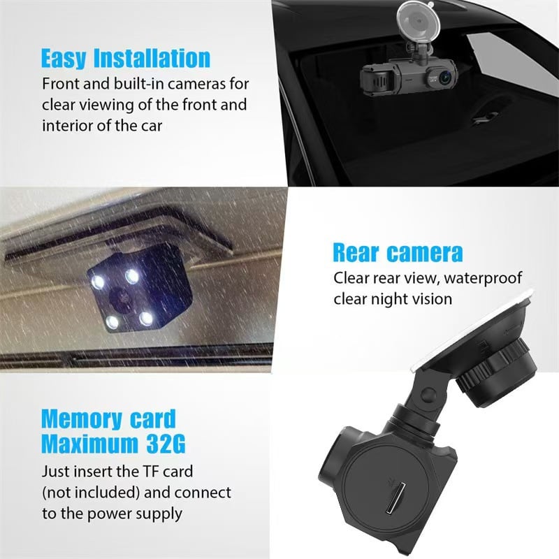 2.0-Inch IPS Screen HD 1080P 3 Lens Dashcam With Night Vision&Wifi Link