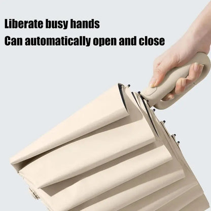 Portable Automatic Folding Umbrella, Windproof Waterproof with Loop Buckle