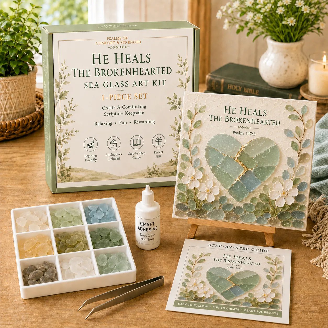 💥 LAST DAY 49% OFF - ✝️ Psalms of Comfort & Strength Sea Glass Art Kit