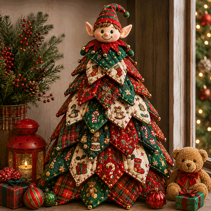 DIY Quilted Christmas Tree Kit – Handmade Fabric Holiday Tabletop Tree Decor