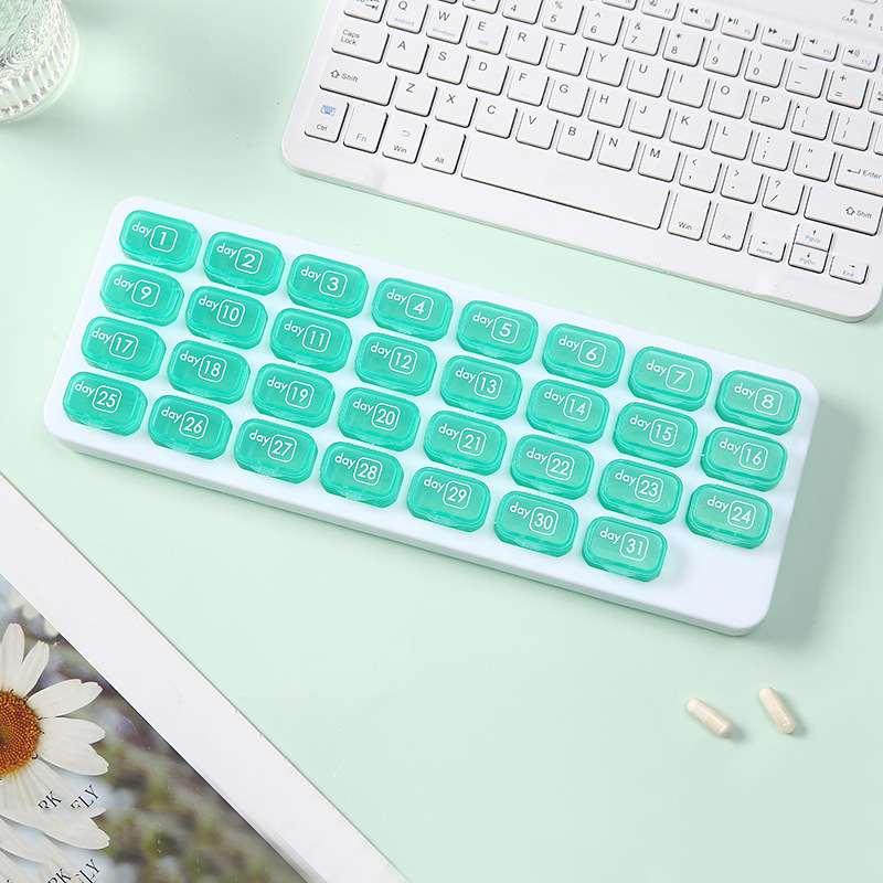 🔥✨Monthly Pill Organizer with Lid - Arthritis-Friendly Easy-Open Lids 31 Removable Daily Pill Pods Date Reminder & Travel Case for Vitamins & Medications