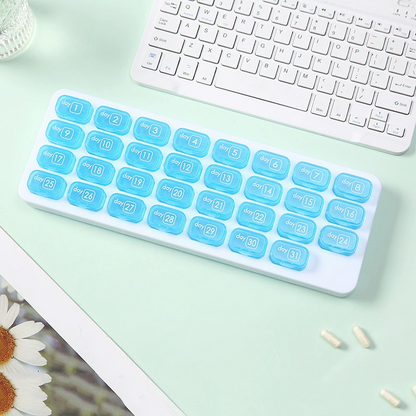 🔥✨Monthly Pill Organizer with Lid - Arthritis-Friendly Easy-Open Lids 31 Removable Daily Pill Pods Date Reminder & Travel Case for Vitamins & Medications