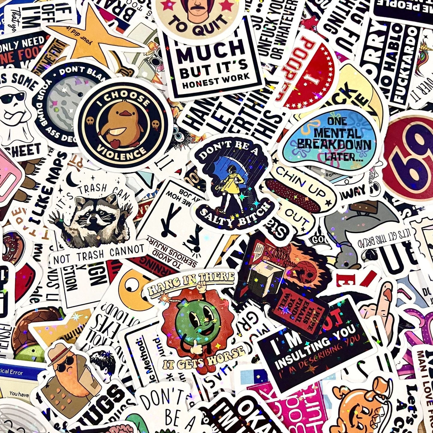🔥130 Pcs Sarcastic and Funny Saying Stickers Pack-✨2026 New Razer Style✨