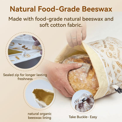 🏆#1 Bestselling - 🍞Reusable Organic Beeswax Natural Cotton Sourdough Bag, Homesteading Essentials Sourdough Bags with Sealing Zip to Keep Fresh