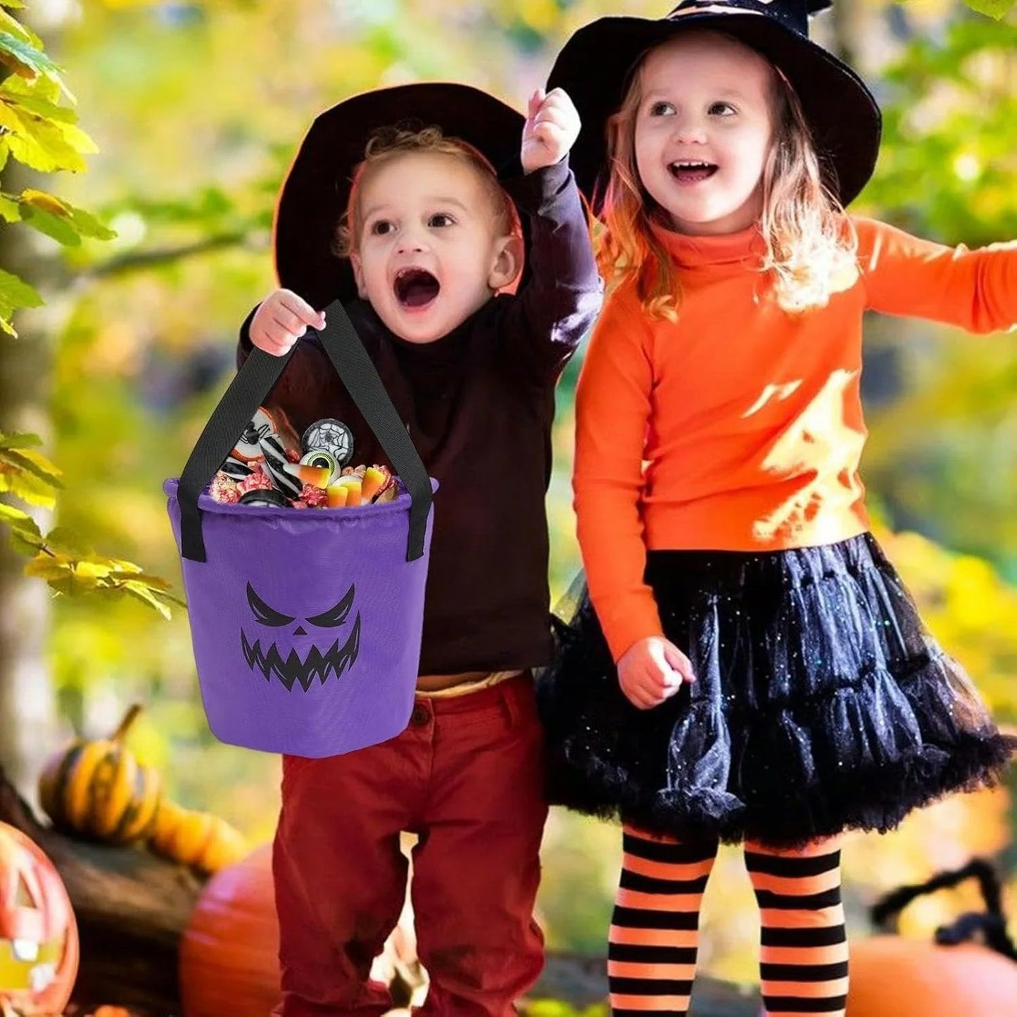 👻 Glow-in-the-Dark Halloween LED Candy Basket  Bags🎃5 Pack Pumpkin Trick or Treat Bags with Glow Lights for Kids, Parties & Halloween Decorations