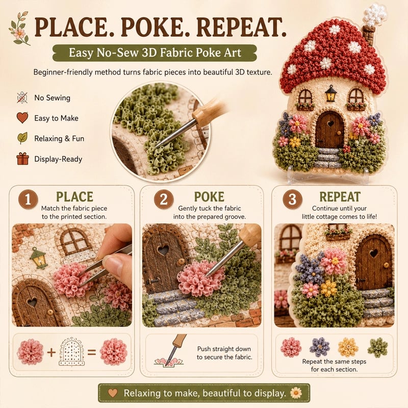 🍄 Whimsical Village 3D Fabric Poke Art Kit