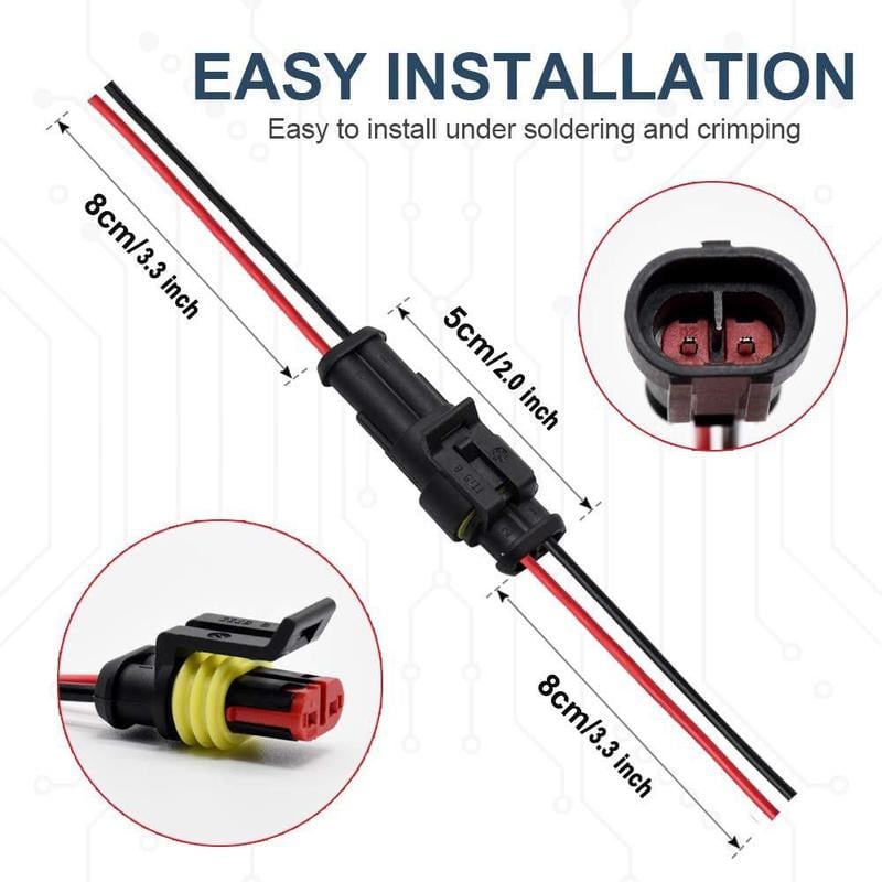 ⚒️18 AWG Waterproof Male/Female Electrical Connectors—Suitable for truck, motorcycle, marine, and other wire connections.
