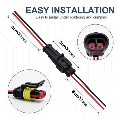 ⚒️18 AWG Waterproof Male/Female Electrical Connectors—Suitable for truck, motorcycle, marine, and other wire connections.