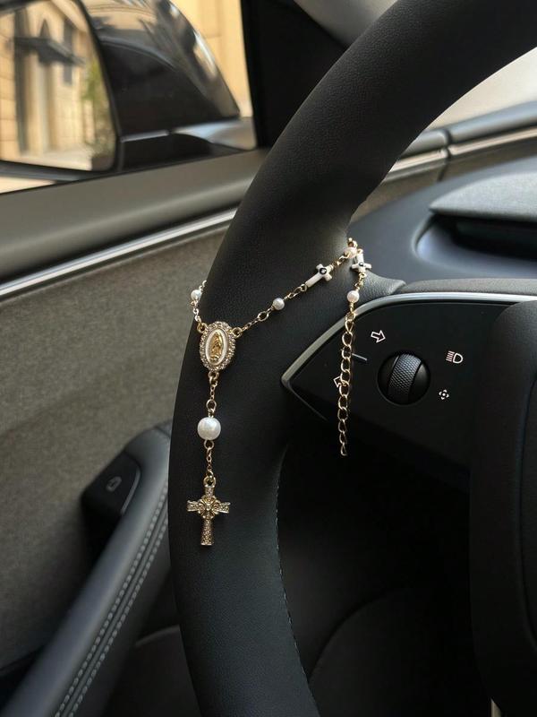 🚗Unique Retro Steering Wheel Rosary Pendant