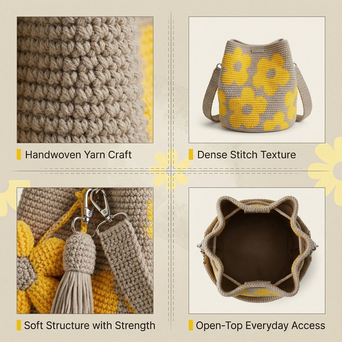 🏆Last Day Promotion 49% OFF🧵🌸Handmade Crochet Flower Tote 🌼✨
