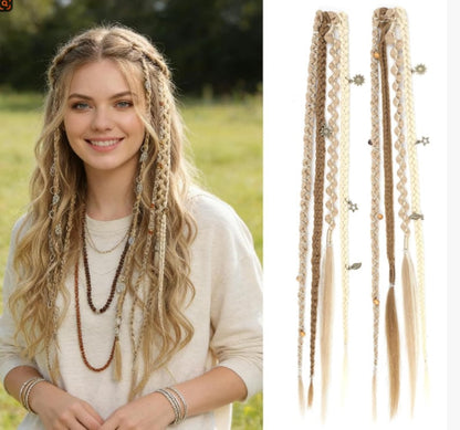 🔥🆕 2026 Boho Dreadlock Clip-In Hair Extensions 🌿 – 20" Braided Hair with Beads & Charms(✨2Pcs)