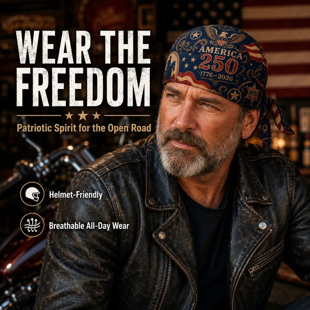 🔥LIMITED AMERICA 250 DESIGN — Cycling Pirate Hat / Biker Headwrap (Adjustable tie-back fit)