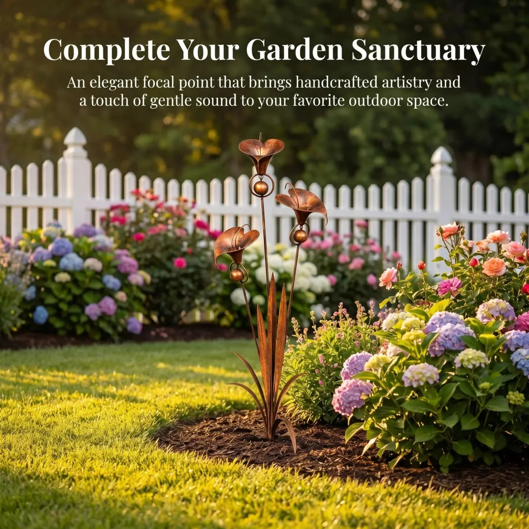 Copper Calla Lily Garden Chime Set – Peaceful Outdoor Decor for Flower Lovers 🌿🔔