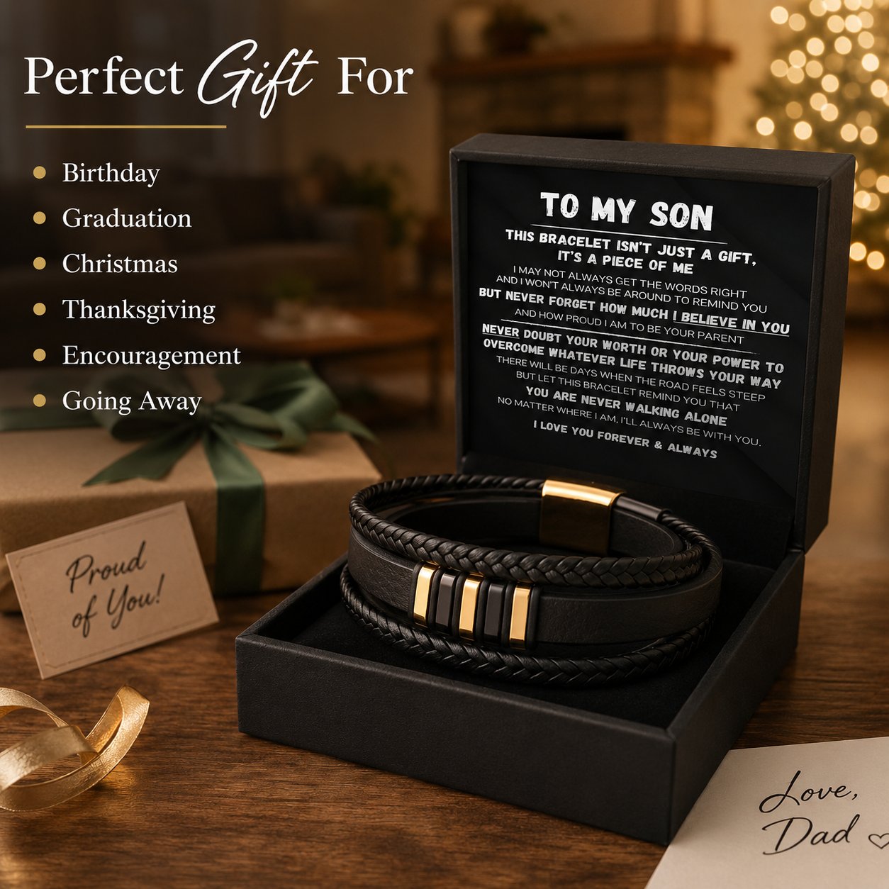 🖤To My Son — Never Walk Alone Braided Bracelet Set