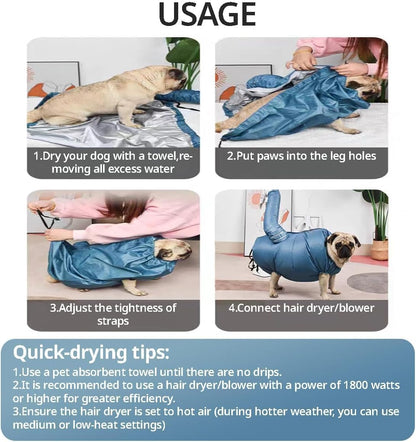 Dog Drying Bag – Quick Dry Pet Hair Drying Suit for Small, Medium & Large Dogs and Cats, 360° Air Circulation Grooming Accessory for Blow Drying (X-Large)