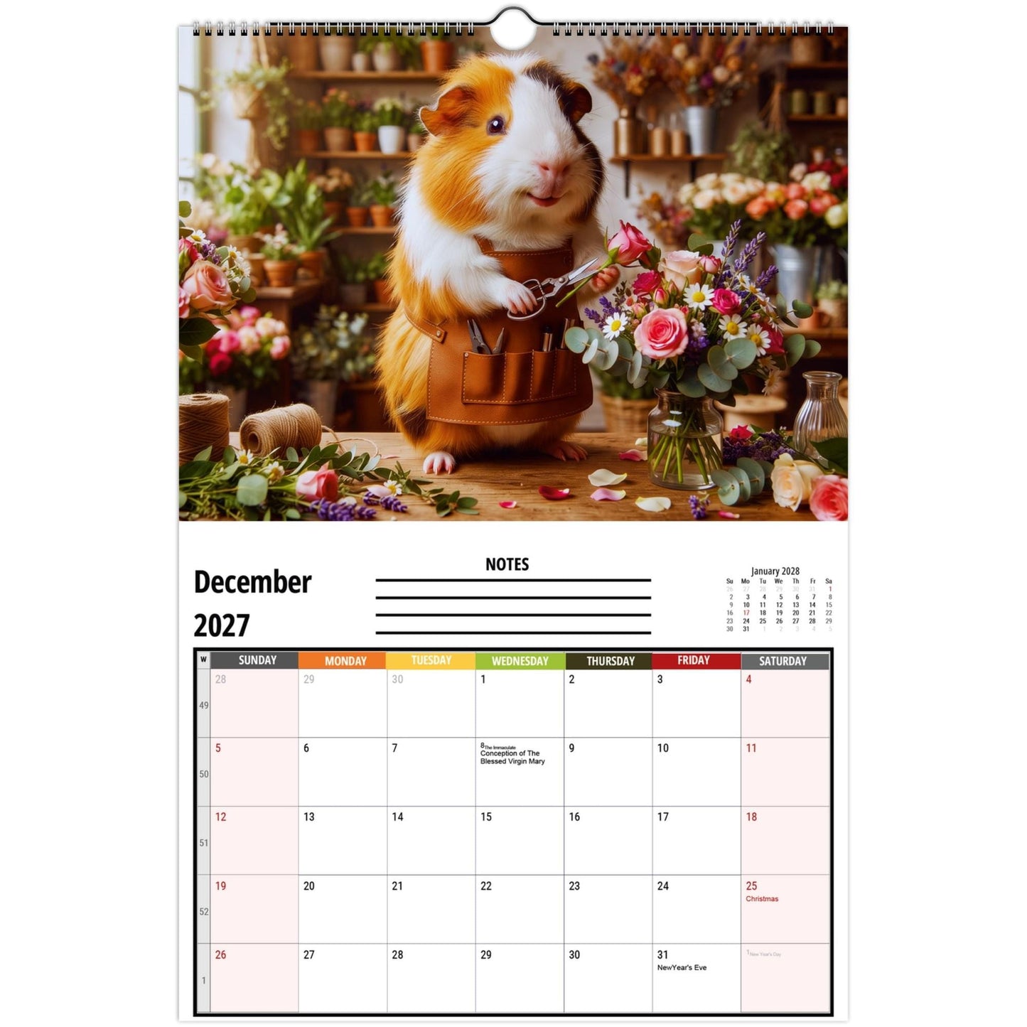 Funny Guinea Pig Wall Calendar 2027