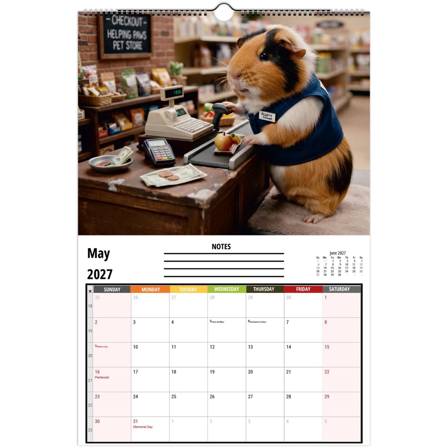 Funny Guinea Pig Wall Calendar 2027