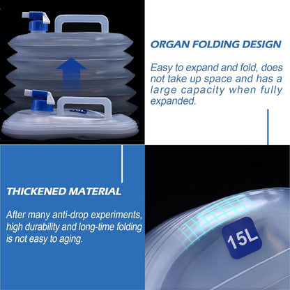 3-15L Foldable Water Container with Tap Portable Collapsible Water Storage Tank Water Carrier Lifting Bag Leakproof Water Pouch Camping Water Jug Travel Water Dispenser Outdoor Water Storage
