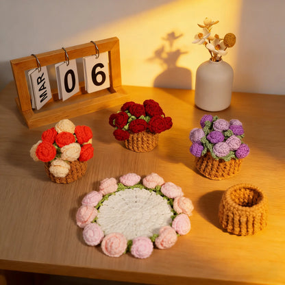 Handmade Crochet Flower Bouquet Coaster – Decorative Gift for Mom & Grandma
