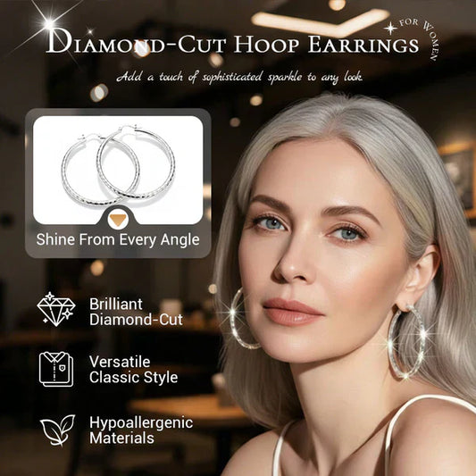 🎉 BUY 1 GET 1 FREE 🎁 Diamond-Cut Hoop Earrings for Women – Elegant, Sparkling 💎