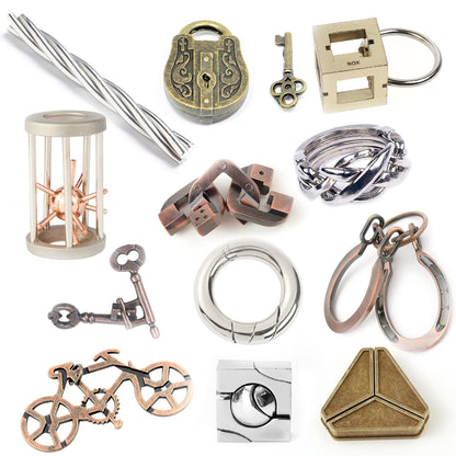 Jumbo Metal Brain Teaser Puzzles for Adults - 4 Pack Challenging 3D Mind Games