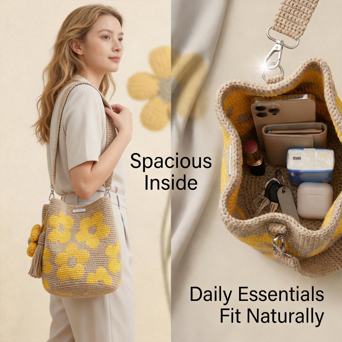 🏆Last Day Promotion 49% OFF🧵🌸Handmade Crochet Flower Tote 🌼✨