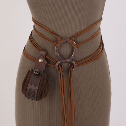 ❤️Medieval Viking Braided Leather Belt Set, with Ring Buckle & Tassel Decorations