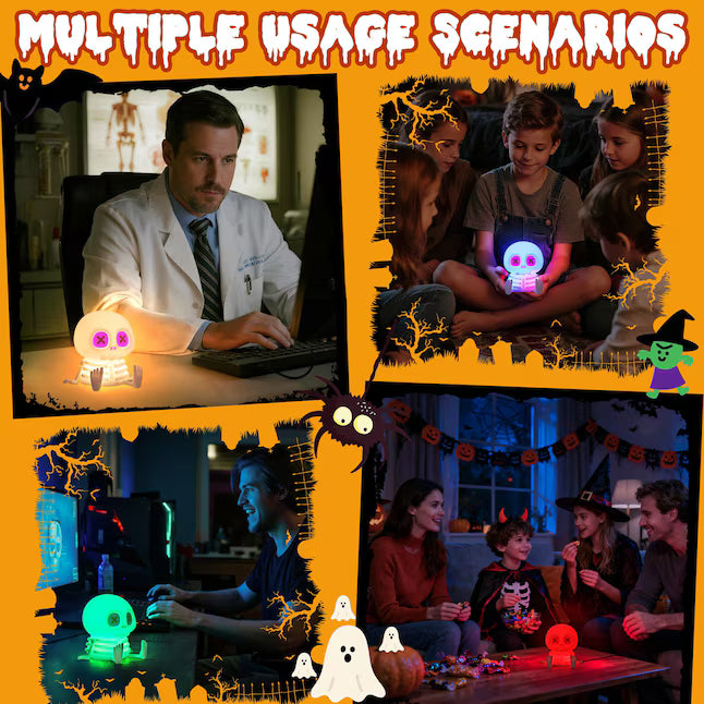 👻Halloween Skull Night Light, Soft Squeeze Silicone Lamp 7 Color Changing 🎃🦇