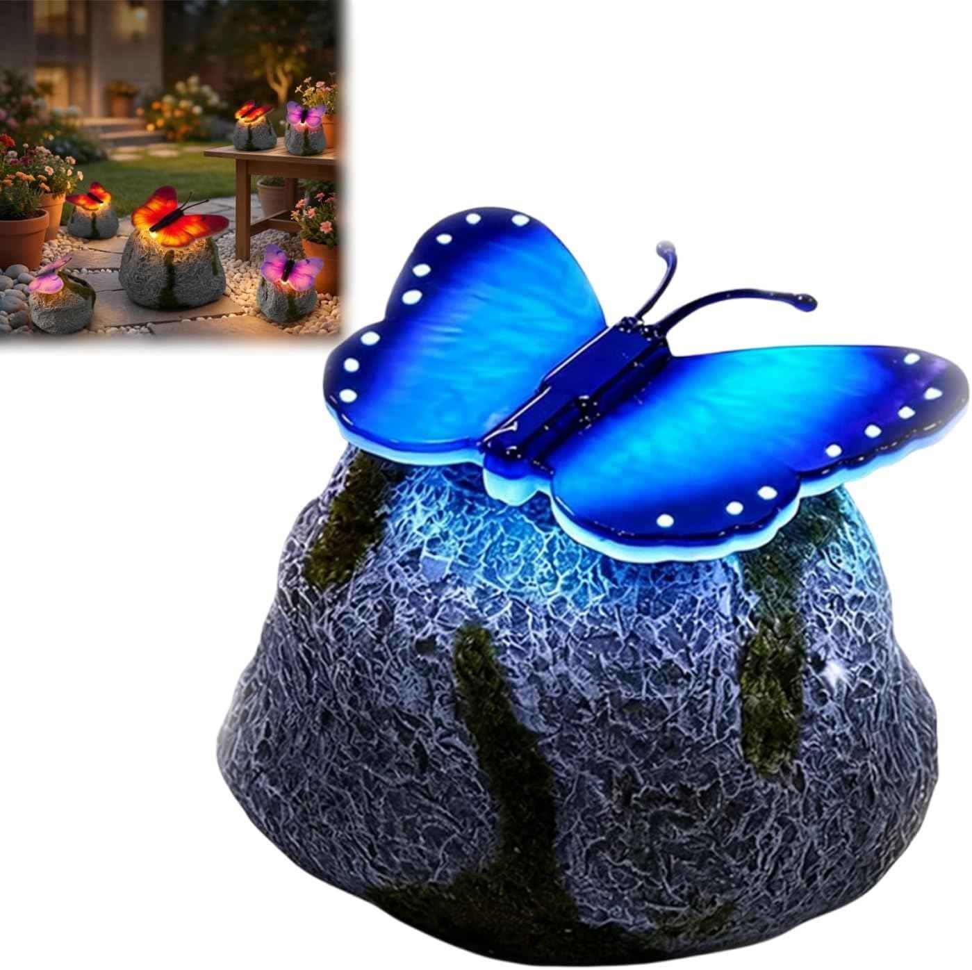 🦋 Solar Butterfly Stone Garden Light, Waterproof LED Glowing Landscape Rock Lamp, Auto On/Off Outdoor Resin Decor for Yard, Lawn, Pathway, Patio & Porch, Perfect Garden Gift