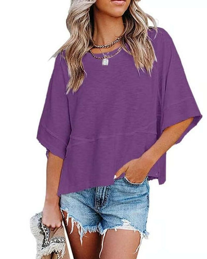 Panel Solid Color Flared Sleeve T-Shirt