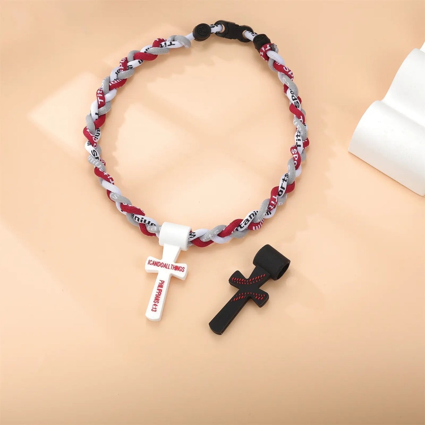 ✝️⚾Triple-Rope Tornado Baseball Necklace – Cross Charm Pendant with "I CAN DO ALL THINGS PHL4:13"
