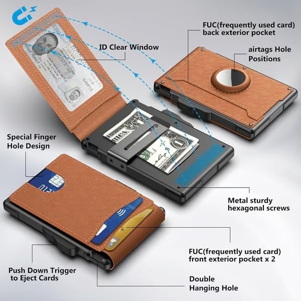🔥 Wallet for Men - with Pop Up Aluminum Case Money Clip Slim Leather Slots Credit Card Holder RFID Blocking Bifold Minimalist Wallet
