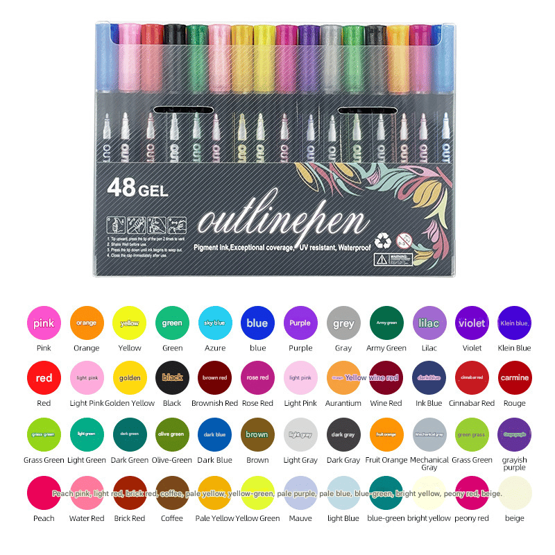 8/12/24/36/48 Colors Double Line Outline Art Pen Marker Pen