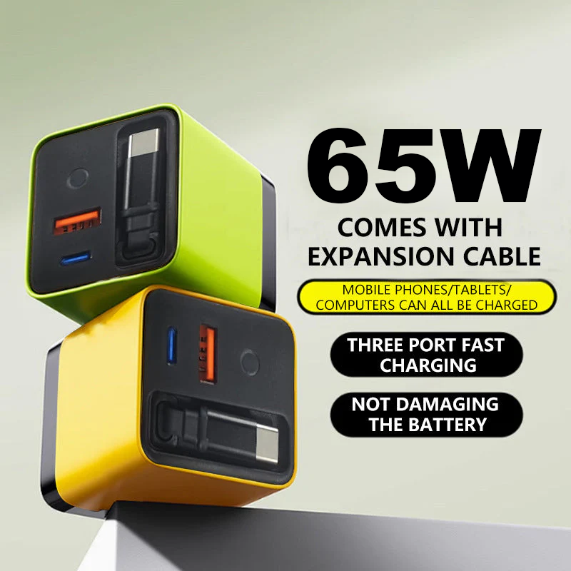 ⌛Only 1 Day Left Of This Offer⏳65W Fast Charging Phone Charger Block with Retractable 80cm Type-C Cable