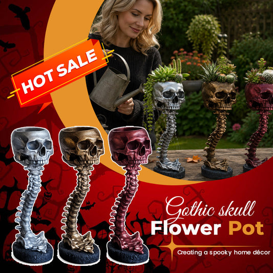 💀🖤Gothic Skull Planter And Skeleton Vase Spooky Home Decor